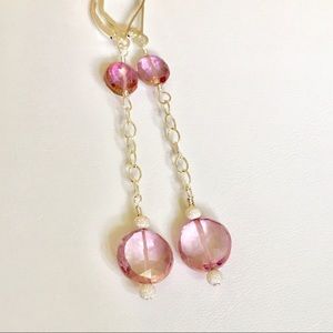 Raspberry Mimosa Earrings - Pink Gemstones - Bride
